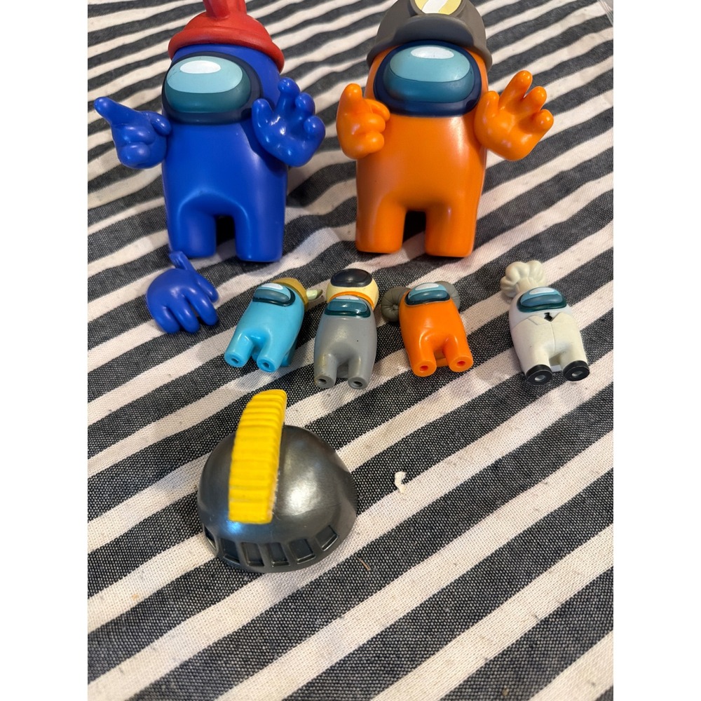 Among Us Action Figure Lot 7pc Toikido Crewmate Impostor Blue Orange Figures Hat